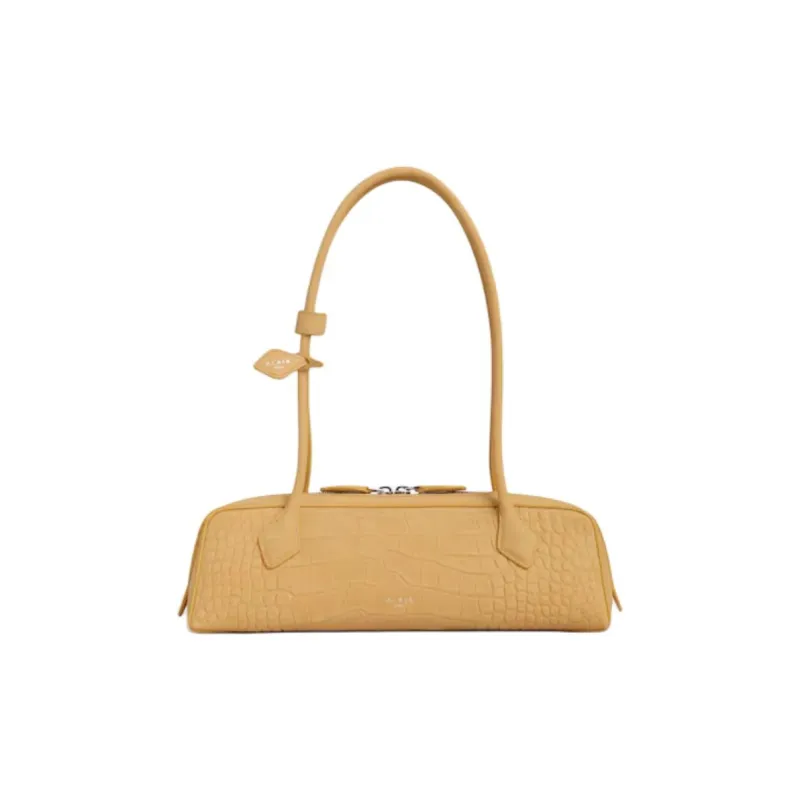 Alaia Crocodile Embossed Matte Leather With Calfskin Shoulder Bag Handbag Sausage Dog Bag Baguette Bag Women's Yellow-0