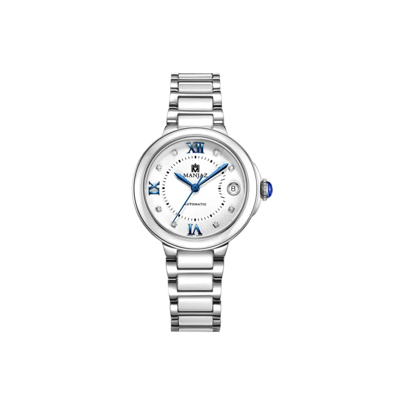 MANJAZ Mechanical Movement Stainless Steel Watchband Women's Watch White Dial-0