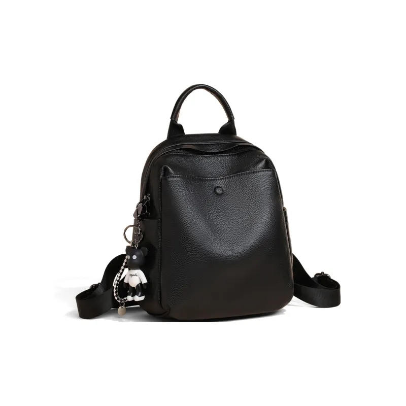 COMELY Cow Leather Bonded Synthetic Leather Backpack Medium Size Women's Ecru/Black-6