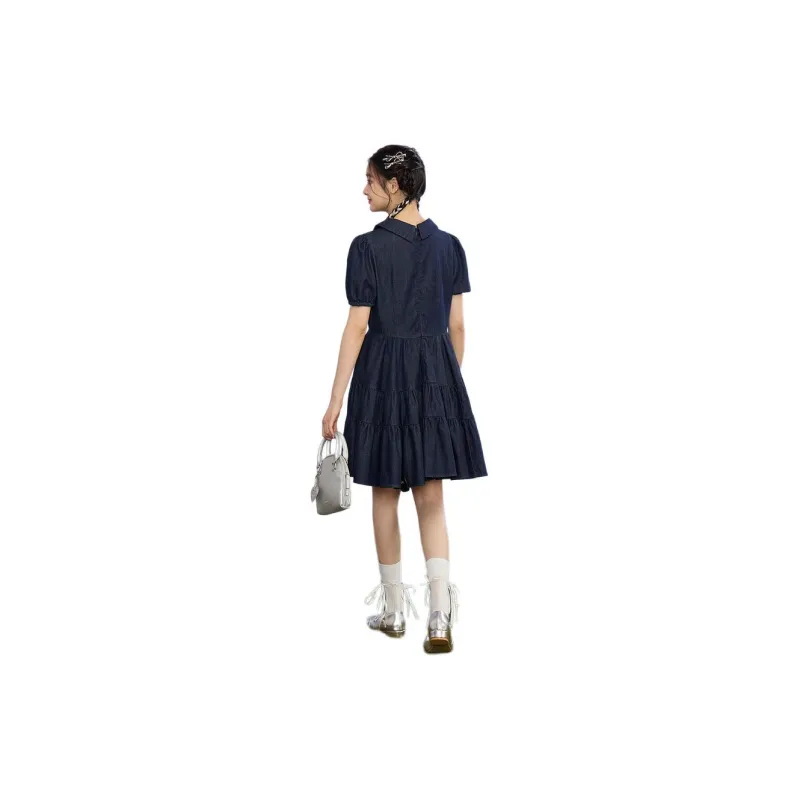 ZIHAN SS24 Short Sleeved Dress Women's Dark Denim Blue-1