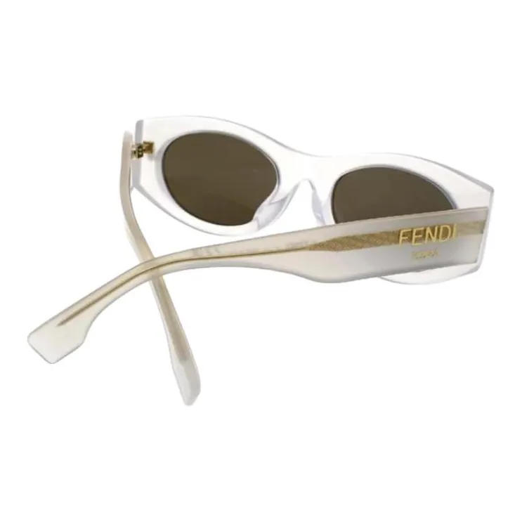 FENDI Plate Frame Oval Sunglasses Unisex White-4