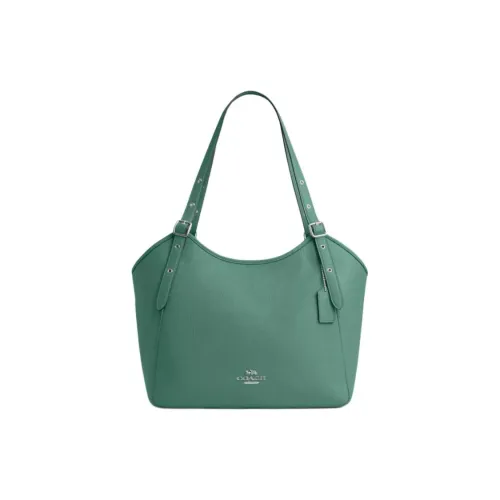 COACH Pebbled Leather Tote Bag Shopping Bag Handbag Shoulder Bag Large Size Women's Silver & Bright Green