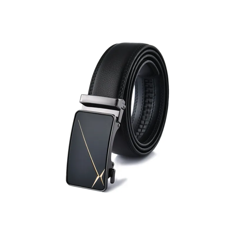 Lanza Advanced Bright Buckle Automatic Buckle Cow Leather Belts Men's Width 3.3CM-0