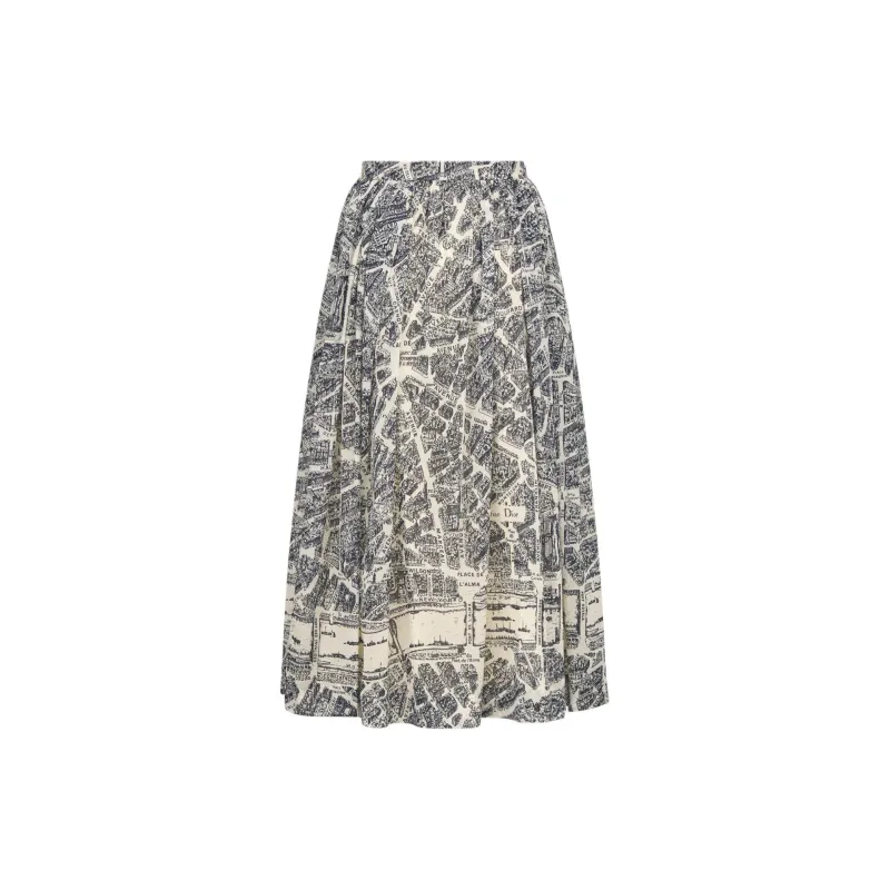 DIOR Mid-Length Pleated Skirt Casual Long Skirts Women's White-1