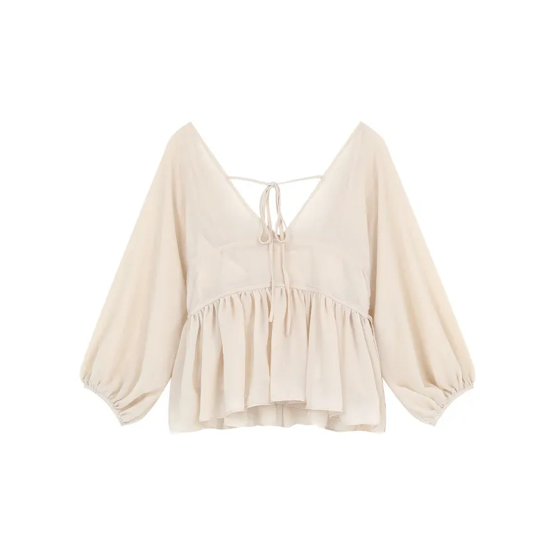 ELF SACK Chiffon Shirts Women's Lace Ecru-1