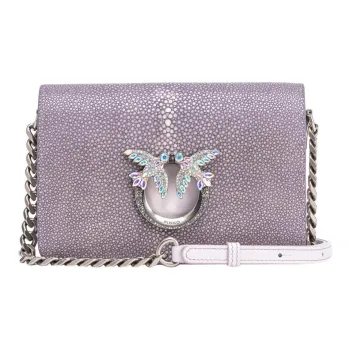 PINKO Polished Stingray Leather Shoulder Bag Crossbody Bag Mini Women's Light Purple With Antique Silver