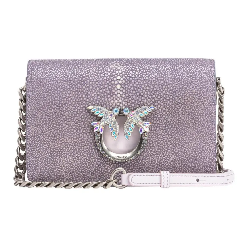 PINKO Polished Stingray Leather Shoulder Bag Crossbody Bag Mini Women's Light Purple With Antique Silver-0