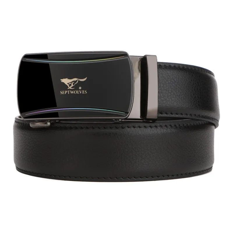 SEPTWOLVES Automatic Buckle Business New Arrival Leather Belts Men's Black Width 3.5CM-2