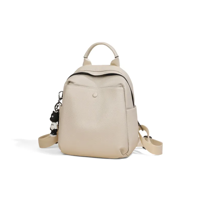COMELY Cow Leather Bonded Synthetic Leather Backpack Medium Size Women's Ecru/Black-2