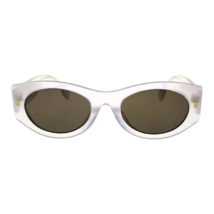 FENDI Plate Frame Oval Sunglasses Unisex White-2