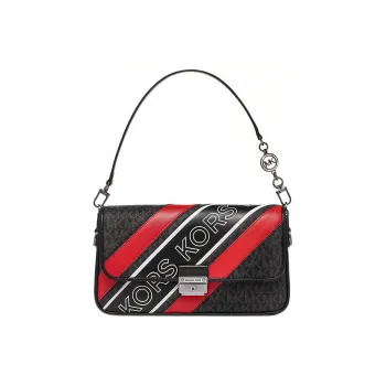 MICHAEL KORS Bradshaw Cow Leather Shoulder Bag Women's Black & Red