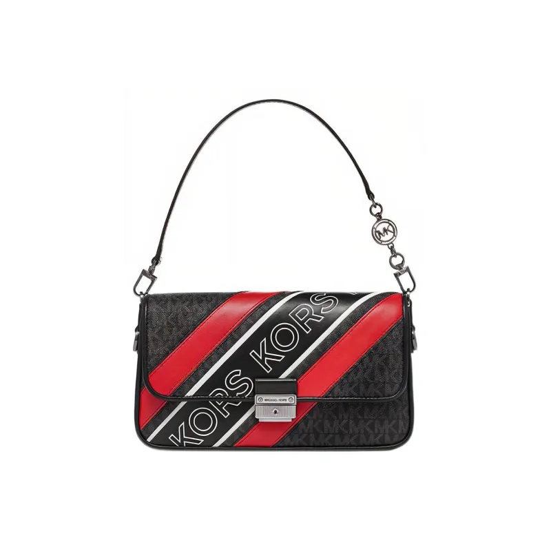 MICHAEL KORS Bradshaw Cow Leather Shoulder Bag Women's Black & Red-0