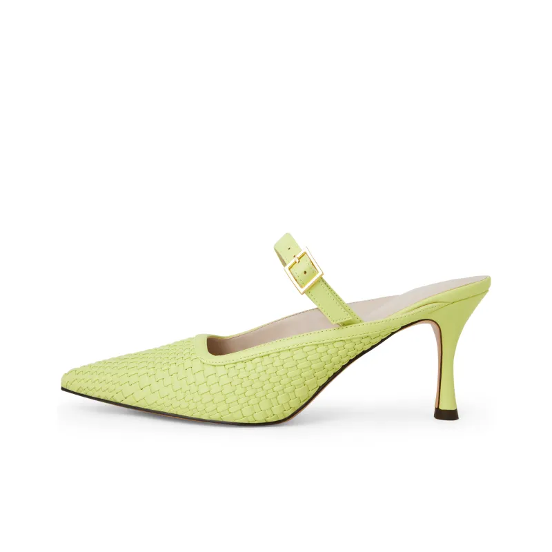 CHARLES&KEITH Composite Sole Closed Toe Slippers 7.7cm Women's Camel/Lime Green Yellow-4