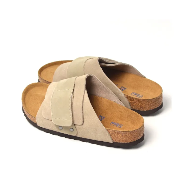 Boku Cork Sole Leather Patchwork Slip Resistant Abrasion Resistant Slide Slippers Unisex Gray-5