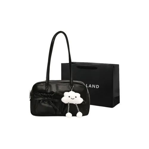 PINK·LAND PU Shoulder Bag Women's Black/Silver/Pearl Pink/Pearl White