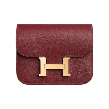 HERMES Evercolor Calfskin Card Holder Coin Purse Fanny Pack Women's Hermes Red With Open Country Orange