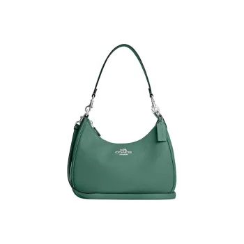 COACH Teri Pebbled Leather Crescent Bag, Shoulder Bag, Handbag, Shoulder Bag Tubas Women's Silver & Bright Green