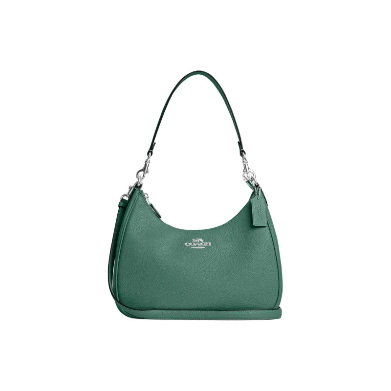 COACH Teri Pebbled Leather Crescent Bag, Shoulder Bag, Handbag, Shoulder Bag Tubas Women's Silver & Bright Green-0