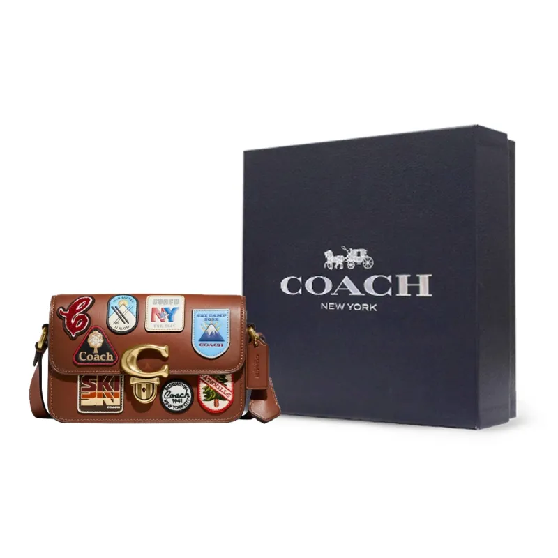 COACH Studio Tanned Leather Small Square Bag, Crossbody Bag Trumpets Women's Saddle-8
