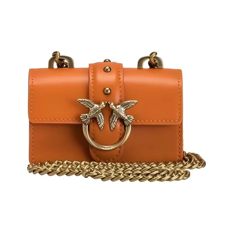 PINKO Leather Swift Bag Shoulder Bag Crossbody Bag Mini Women's Vintage Gold Brown-1