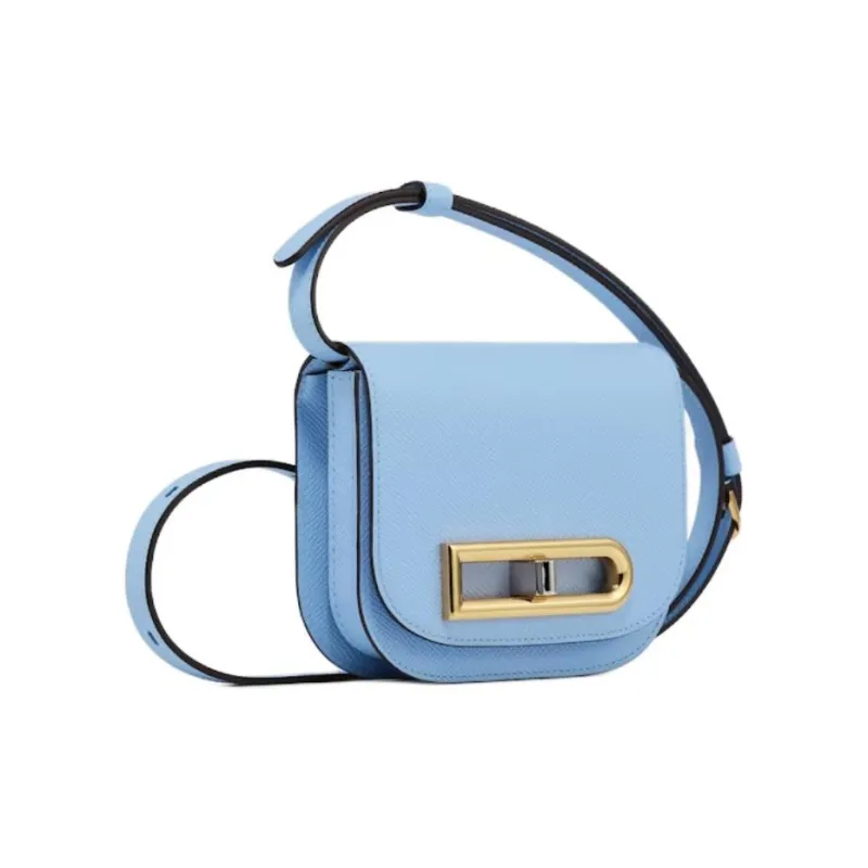 Delvau Shiny Grained Alpina Calfskin Shoulder Bag Crossbody Bag Mini Women's Light Blue-2