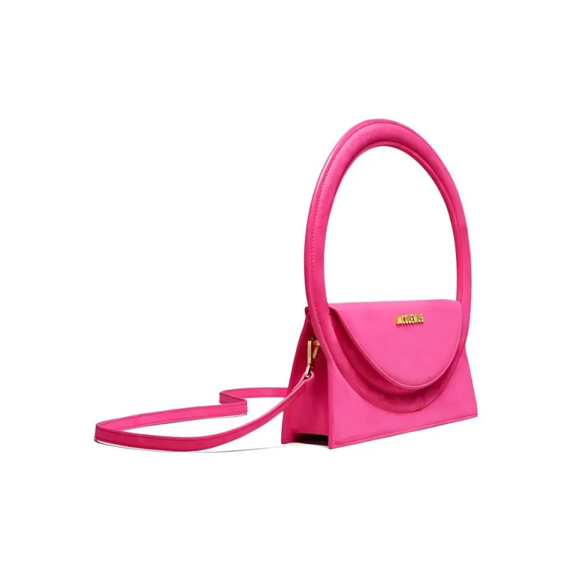 Jacquemus Le Sac Rond Cow Leather Shoulder Bag, Crossbody Bag, Handbag Women's Dark Pink-2