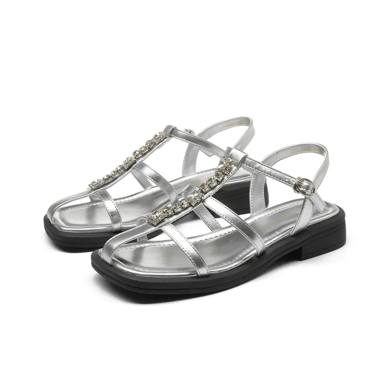 HLA One Strap Sandals With Square Toe Cut Out Suitable For Skirts Flat Slippers For A Niche Look-7