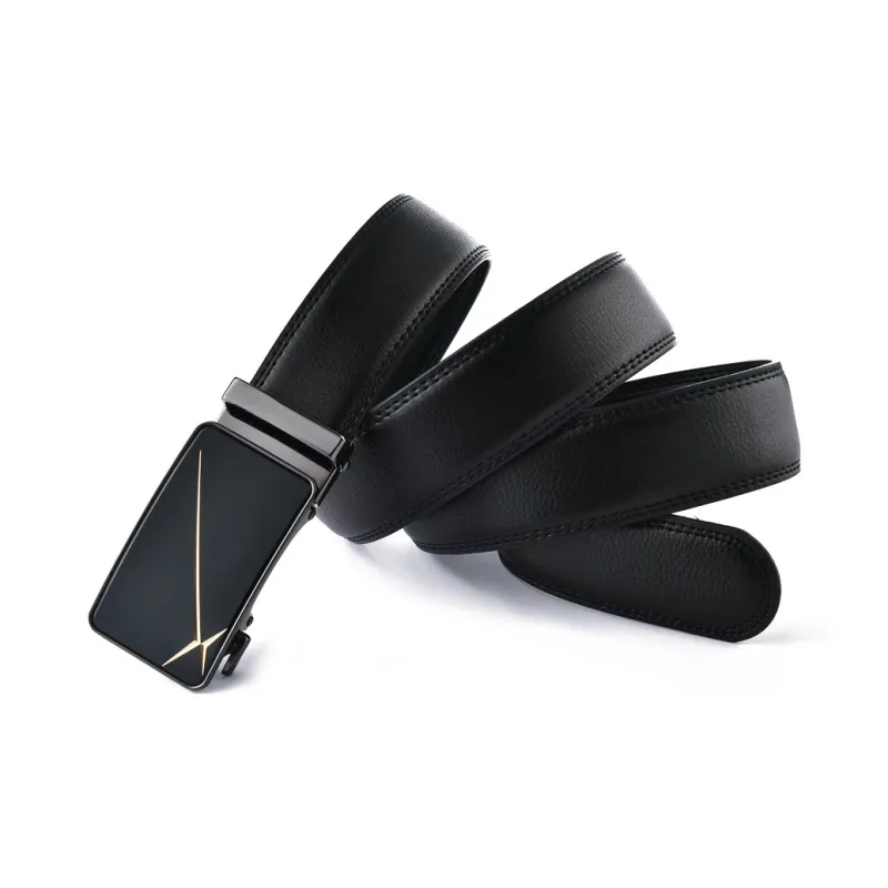Lanza Advanced Bright Buckle Automatic Buckle Cow Leather Belts Men's Width 3.3CM-1