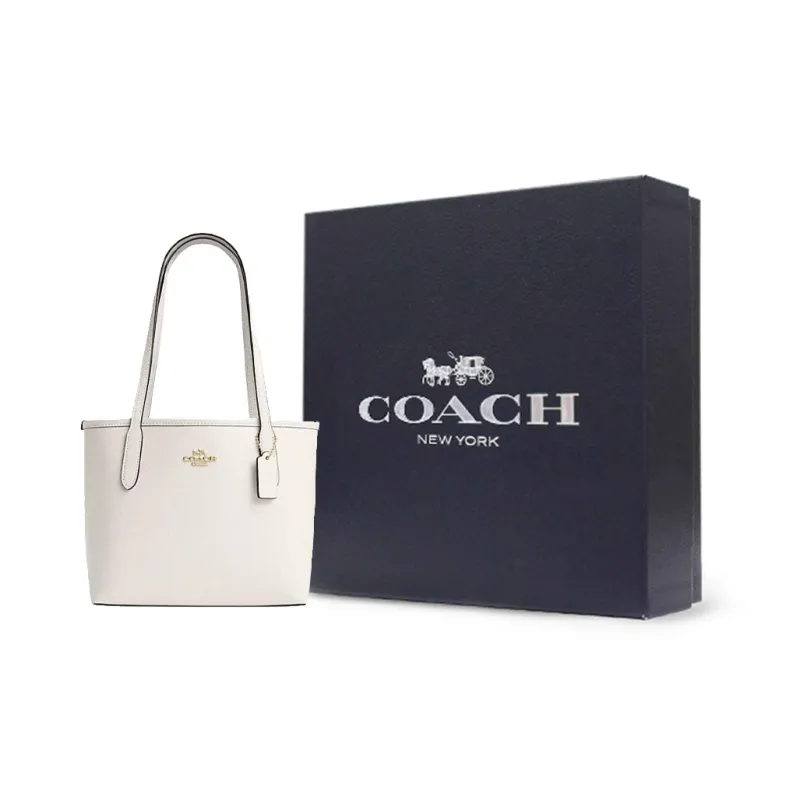 COACH City Cow Split Leather Tote Bag Shopping Bag Handbag Shoulder Bag Women's Chalk White-4