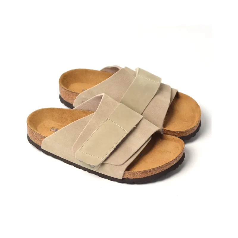Boku Cork Sole Leather Patchwork Slip Resistant Abrasion Resistant Slide Slippers Unisex Gray-3