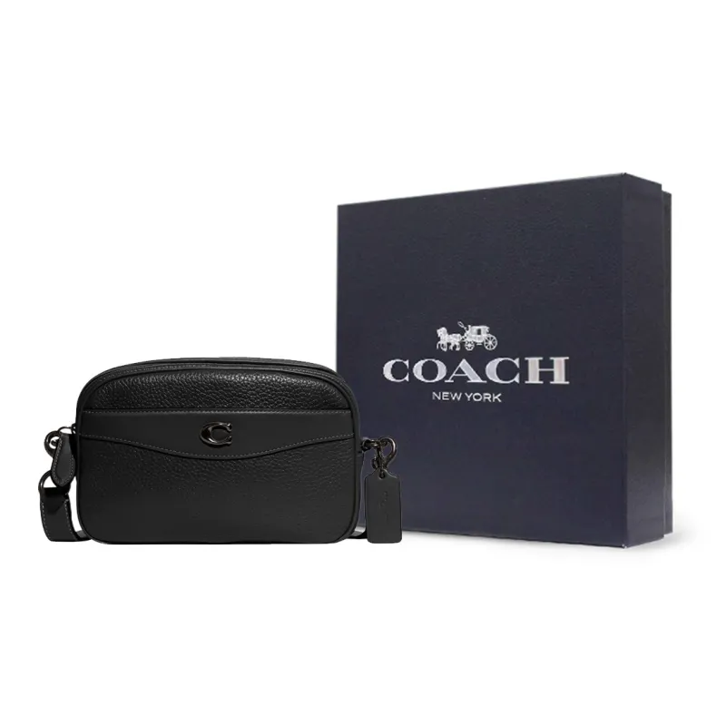 COACH Camera Leather With Suede Camera Bag, Shoulder Bag, Crossbody Bag Medium Size Women's Black-7