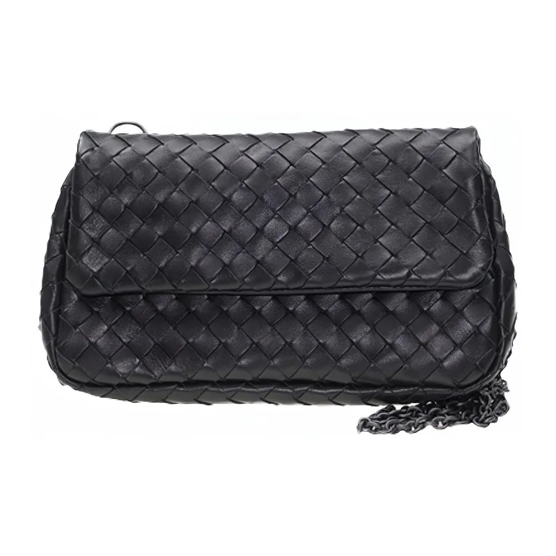 Bottega Veneta Sheepskin Messenger Bag Crossbody Bag Shoulder Bag Women's Black-0