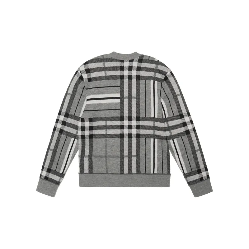 Burberry Check And Stripe Wool Jacquard Cardigan-1