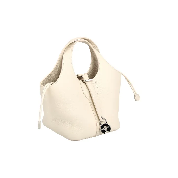 YOCAMU Top Grain Cow Leather One Shoulder Handbags Regular Women's Dove Gray/Ecru-4