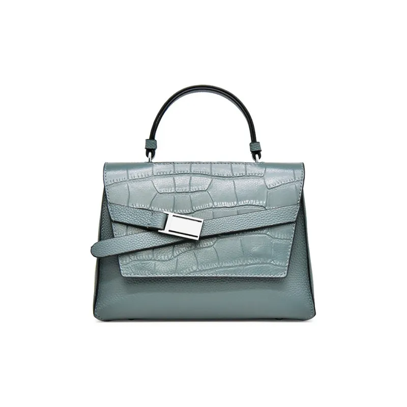 TTaG．baG Cow Leather Shoulder Bag, Crossbody Bag, Handbag Regular Women's Lake Blue/Black-1