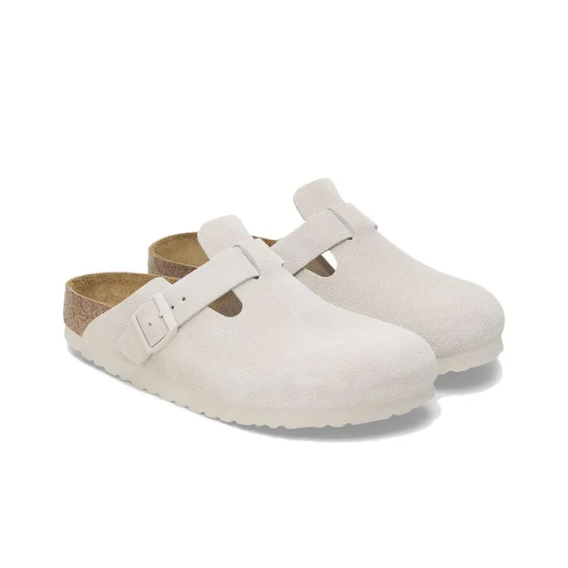 Birkenstock Boston Soft Footbed Suede Leather 'Antique White'-2