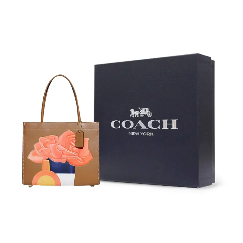 COACH Tom Wesselmann Collaboration Cashin Leather Tote Bag Shopping Bag Handbag Crossbody Bag Small Size Women's Brown-8