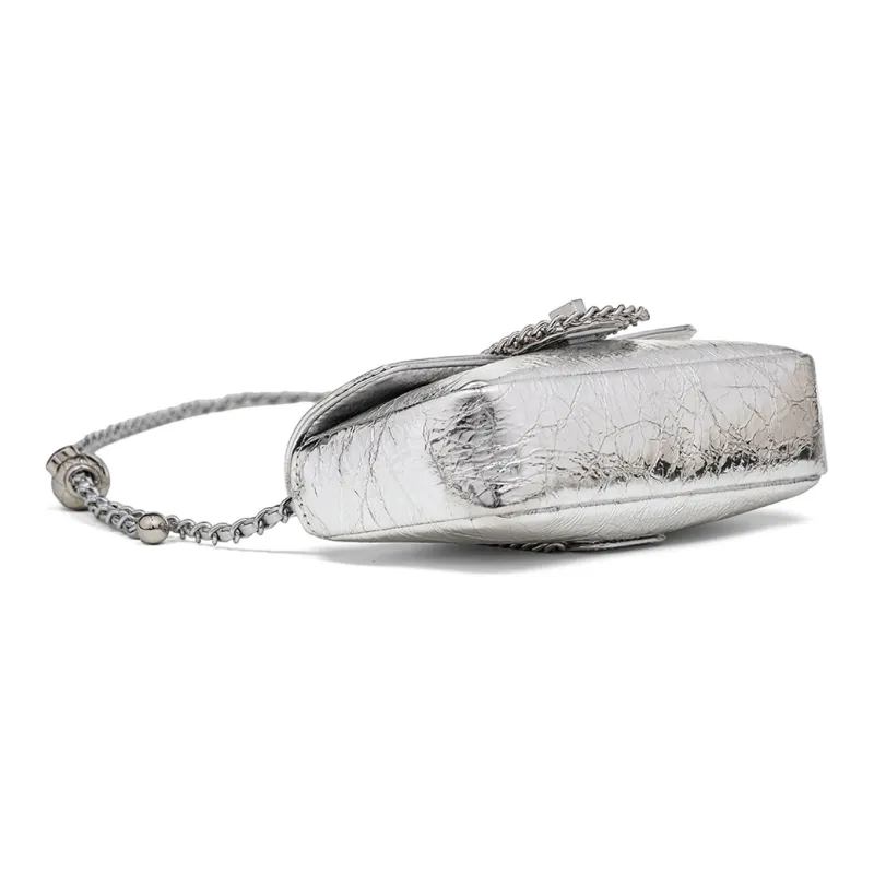 C°BANNER Cow Leather With Synthetic Leather Crossbody Small Square Bag, Chain Bag Regular Women's Silver/Black-4