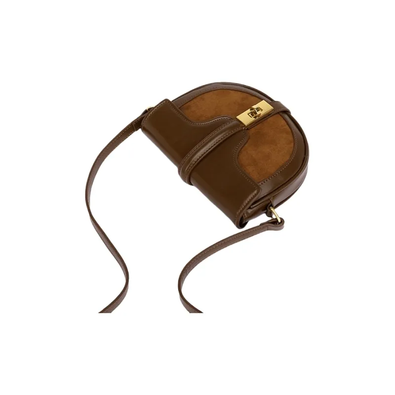 PESASRIE Microfiber Synthetic Leather Saddle Bag, Shoulder Bag, Crossbody Bag Women's Coffee Brown-5