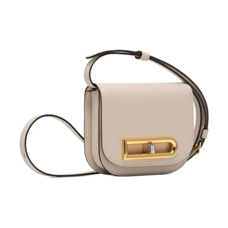 Delvau Shiny Grained Alpina Calfskin Shoulder Bag Crossbody Bag Women's Sesame Gray-1