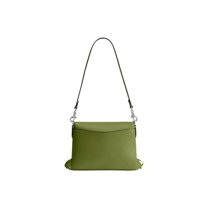 COACH 1964 Fringe Leather Handbag, Shoulder Bag Trumpets Women's Silver & Dark Lime-2