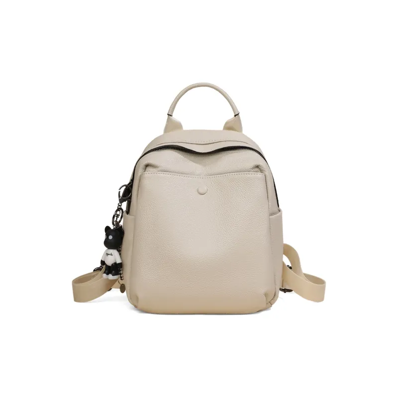 COMELY Cow Leather Bonded Synthetic Leather Backpack Medium Size Women's Ecru/Black-1