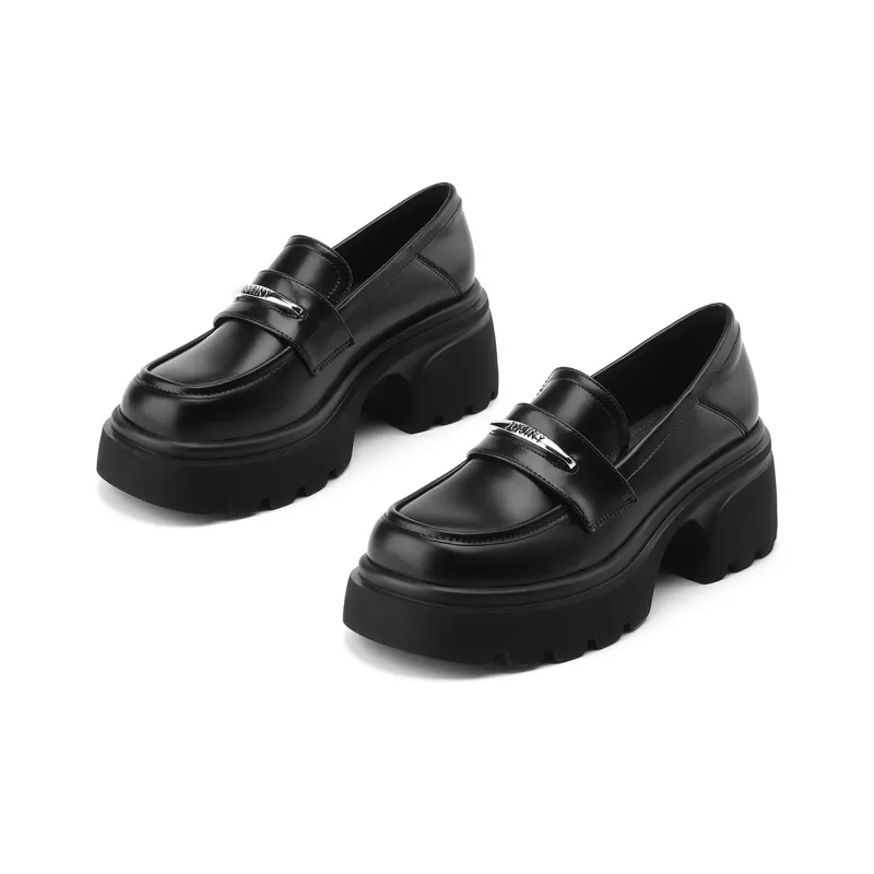 JOSINY Genuine Leather Loafers 7cm Women's Black/Ecru-2