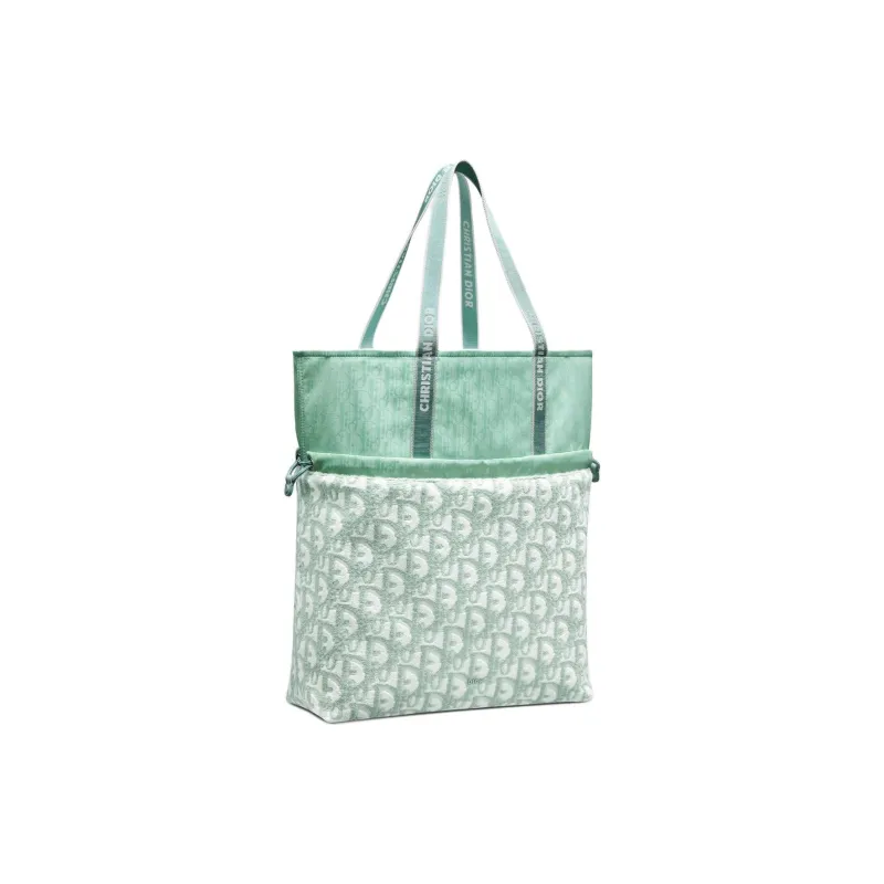 DIOR Cotton Terry Cloth With Nylon Tote Bag Shopping Bag Shoulder Bag Handbag Men's Light Green-1