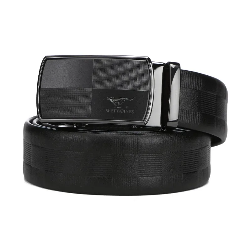 SEPTWOLVES New Arrival Business Inner Wear Automatic Buckle Leather Belts Men's Black Width 3.5CM-1