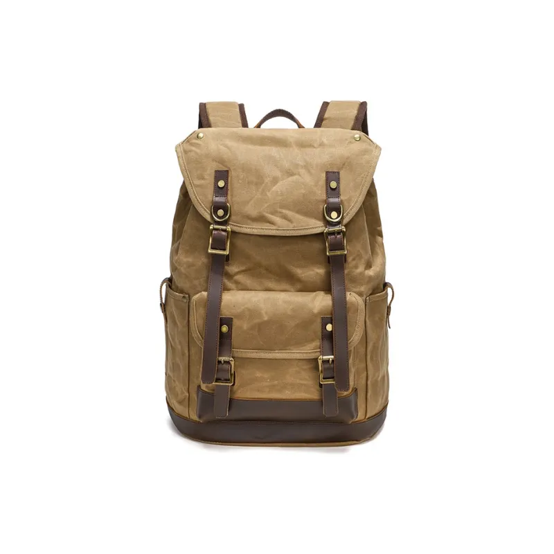 TTaG．baG Batik Canvas Backpack Unisex Gray/Army Green/Khaki/Earth Yellow-9