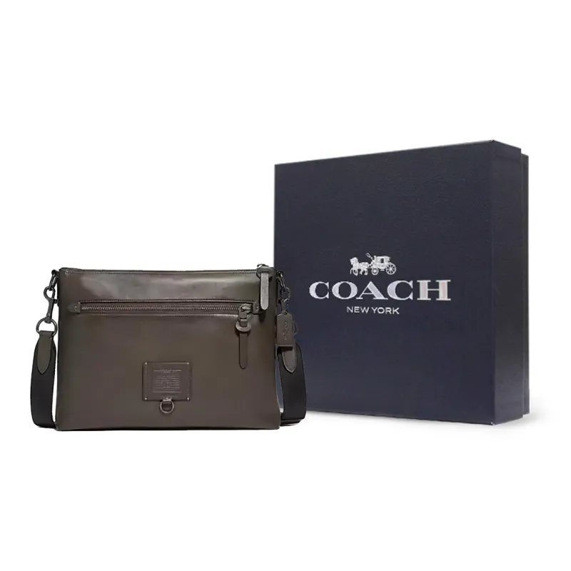 COACH Rivington Smooth Leather Shoulder Bag Crossbody Bag Large Size Men's Olive-7