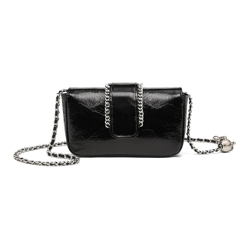 C°BANNER Cow Leather With Synthetic Leather Crossbody Small Square Bag, Chain Bag Regular Women's Silver/Black-9