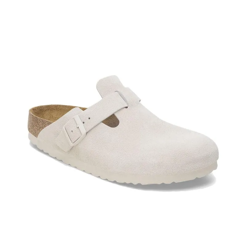 Birkenstock Boston Soft Footbed Suede Leather 'Antique White'-1