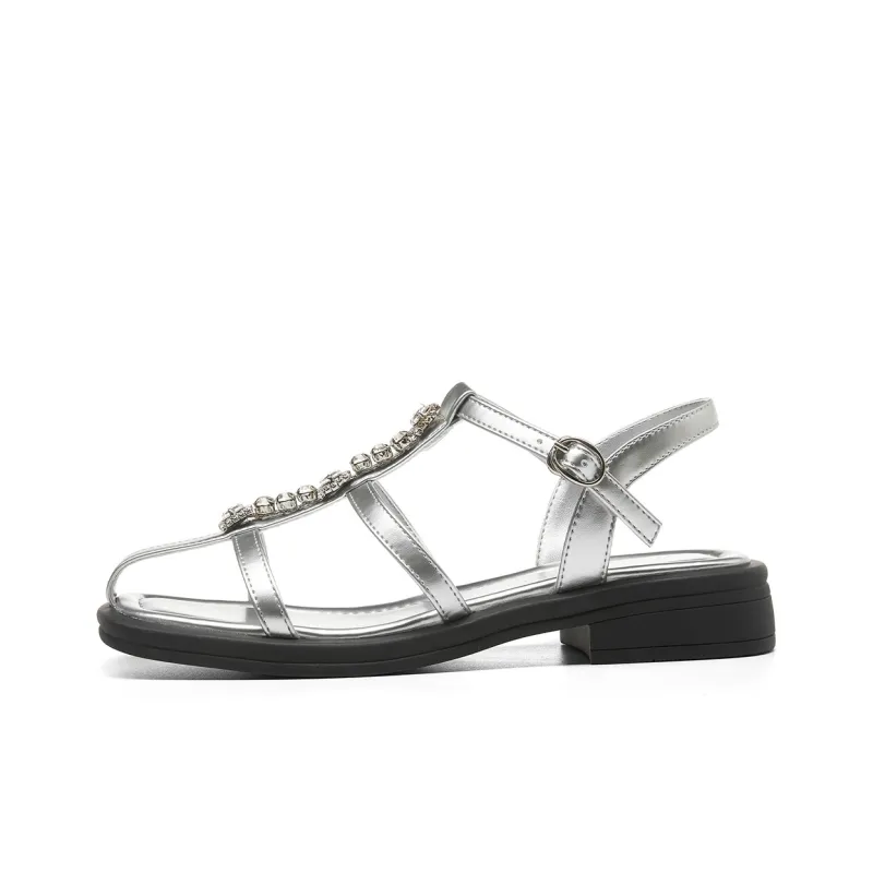 HLA One Strap Sandals With Square Toe Cut Out Suitable For Skirts Flat Slippers For A Niche Look-6